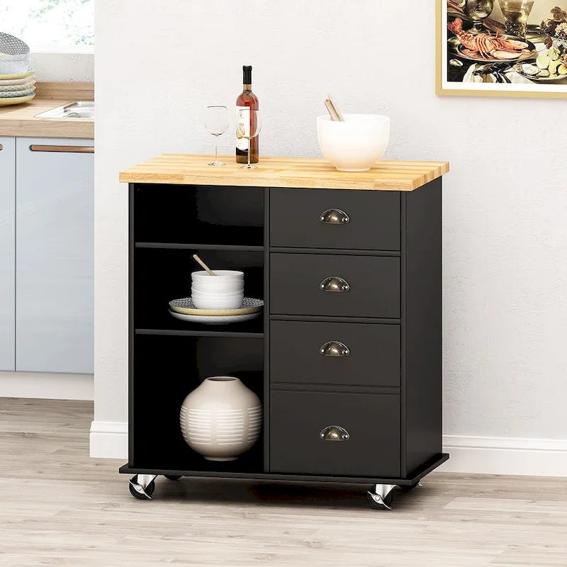Kitchen Island on Wheels with Door, 2 Drawers, 3 Shelves and Storage Cabinet, 31.5 in. Wide