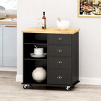 Kitchen Island on Wheels with Door, 2 Drawers, 3 Shelves and Storage Cabinet, 31.5 in. Wide