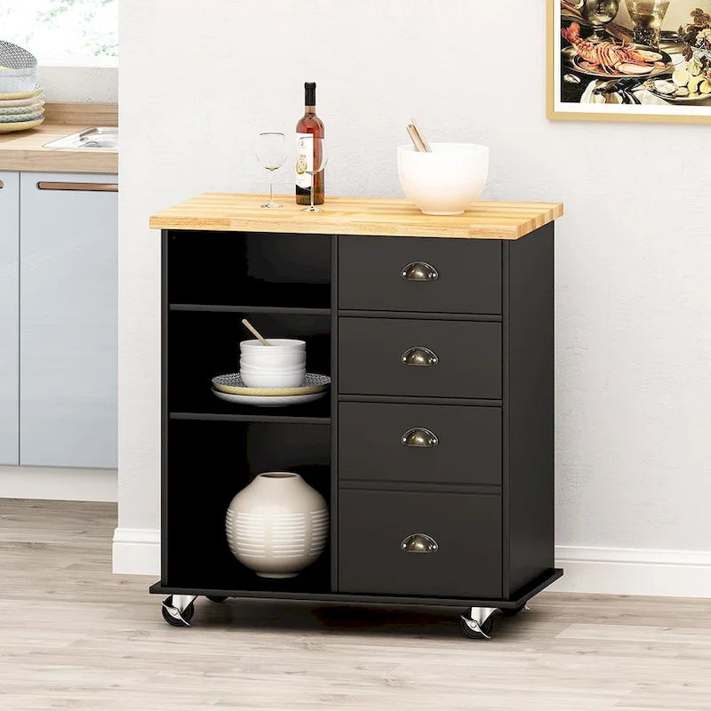 Kitchen Island On Wheels With Door, 2 Drawer, 3 Shelf, 31.5 Width Rolling Kitchen Table With Storage Cabinet
