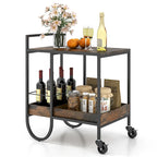 Gymax Industrial Bar Cart Rolling Buffet Serving Cart w/ Removable