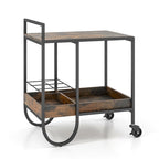 Industrial Bar Cart, Rolling Buffet Serving Cart with Removable Wine Rack
