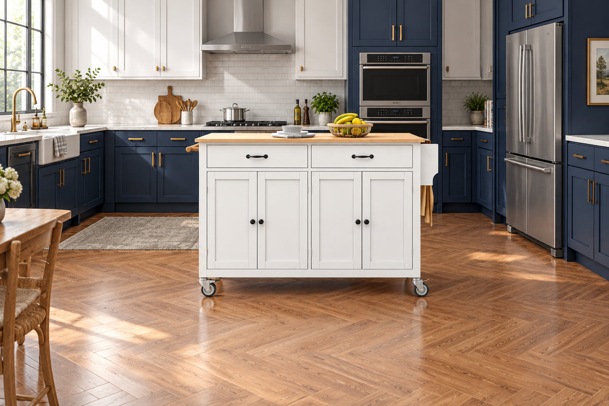 Kitchen Island Cart with Solid Wood Top and Locking Wheels