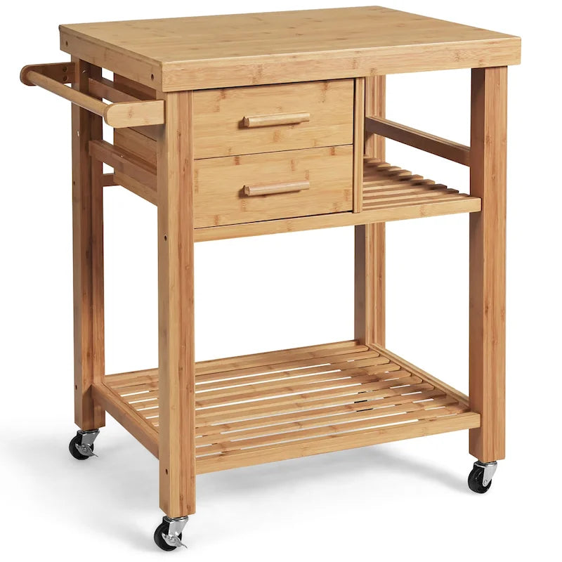 Bamboo Kitchen Island Rolling Storage Cart with Wheels