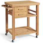 Bamboo Kitchen Island Rolling Storage Cart with Wheels