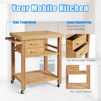 Bamboo Kitchen Island Rolling Storage Cart with Wheels