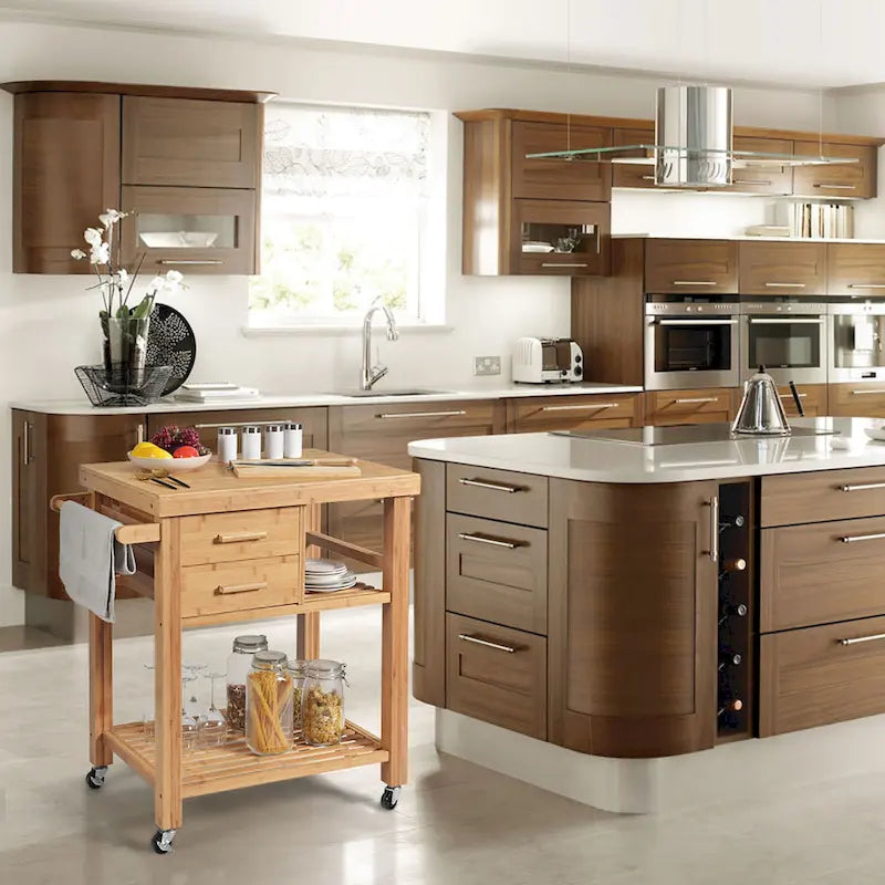 Bamboo Kitchen Island Rolling Storage Cart with Wheels