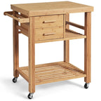 Bamboo Kitchen Island Rolling Storage Cart with Wheels