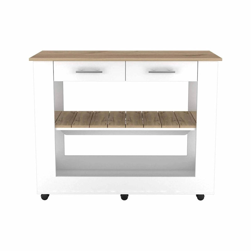 Light Oak and White Kitchen Island with Drawer, Shelves and Casters - 20 in. x 40 in. x 20 in.
