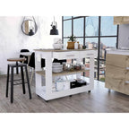 Light Oak and White Kitchen Island with Drawer, Shelves and Casters - 20 in. x 40 in. x 20 in.