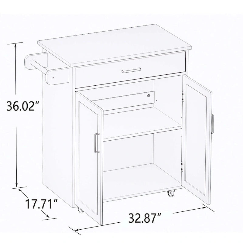 Mobile Kücheninsel mit Schublade, Schrank und Gummibaumholzplatte