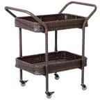 Rattan Food and Serving Cart with 4 Wheels and 2 Tiers for Parties, Kitchen or Utility Use