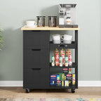 Kitchen Island Cart with 3 Open Shelves and 3 Drawers