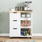 Kitchen Island Cart with 3 Open Shelves and 3 Drawers