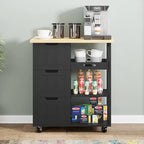 Kitchen Island Cart with 3 Open Shelves and 3 Drawers
