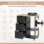 Kitchen Island Cart with 3 Open Shelves and 3 Drawers