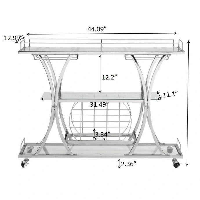 Bar Cart with Wine Rack, Tempered Glass and Metal Frame