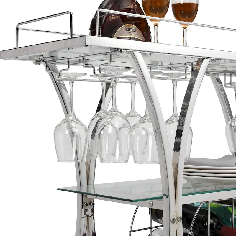 Barwagen mit Weinregal, gehärtetem Glas und Metallrahmen