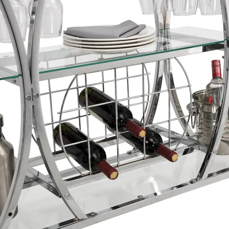 Barwagen mit Weinregal, gehärtetem Glas und Metallrahmen