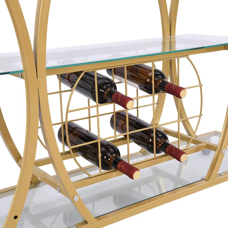 Barwagen mit Weinregal, gehärtetem Glas und Metallrahmen