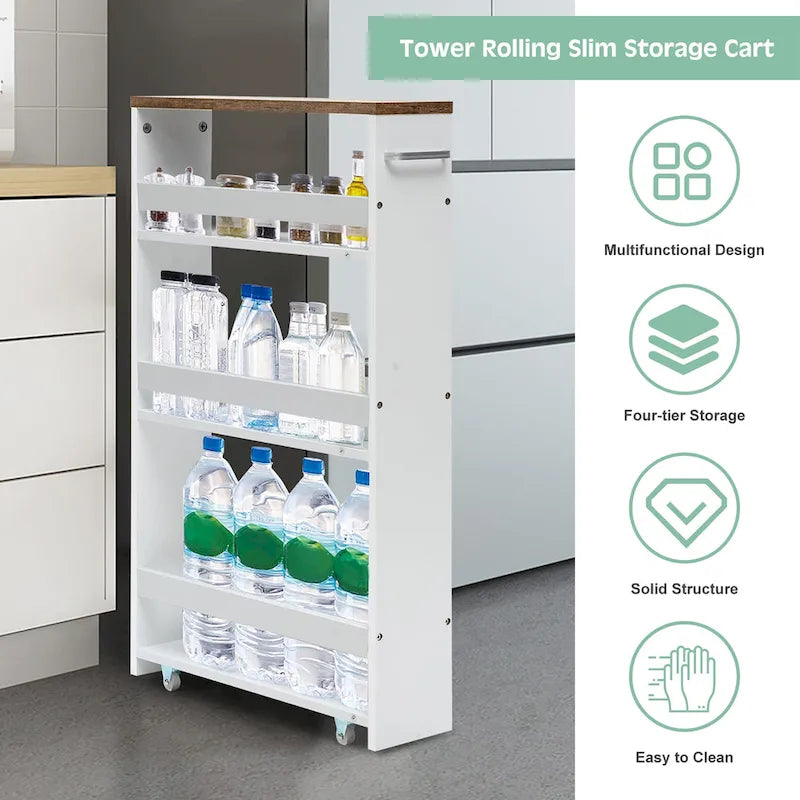 4-Tier Rolling Storage Trolley with Convenient Handle and Large Space
