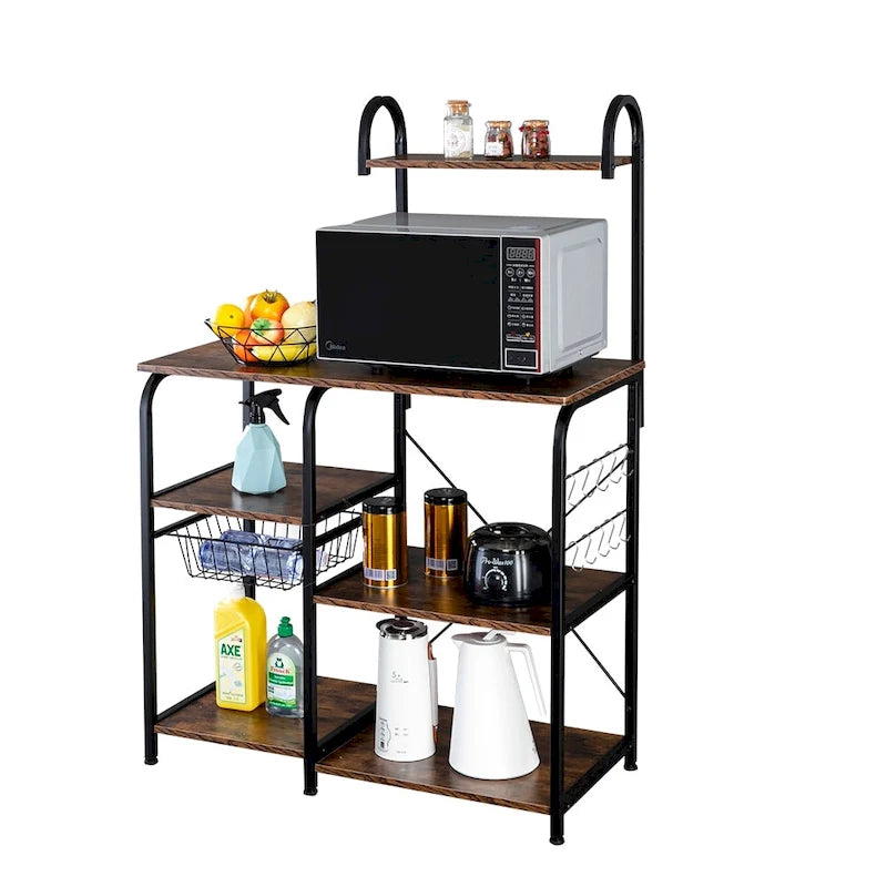 35.5 in. Kitchen Baker's Rack, 4-Tier Microwave Stand Spice Rack Organizer with 10 Hooks