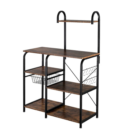 35.5 in. Kitchen Baker's Rack, 4-Tier Microwave Stand Spice Rack Organizer with 10 Hooks