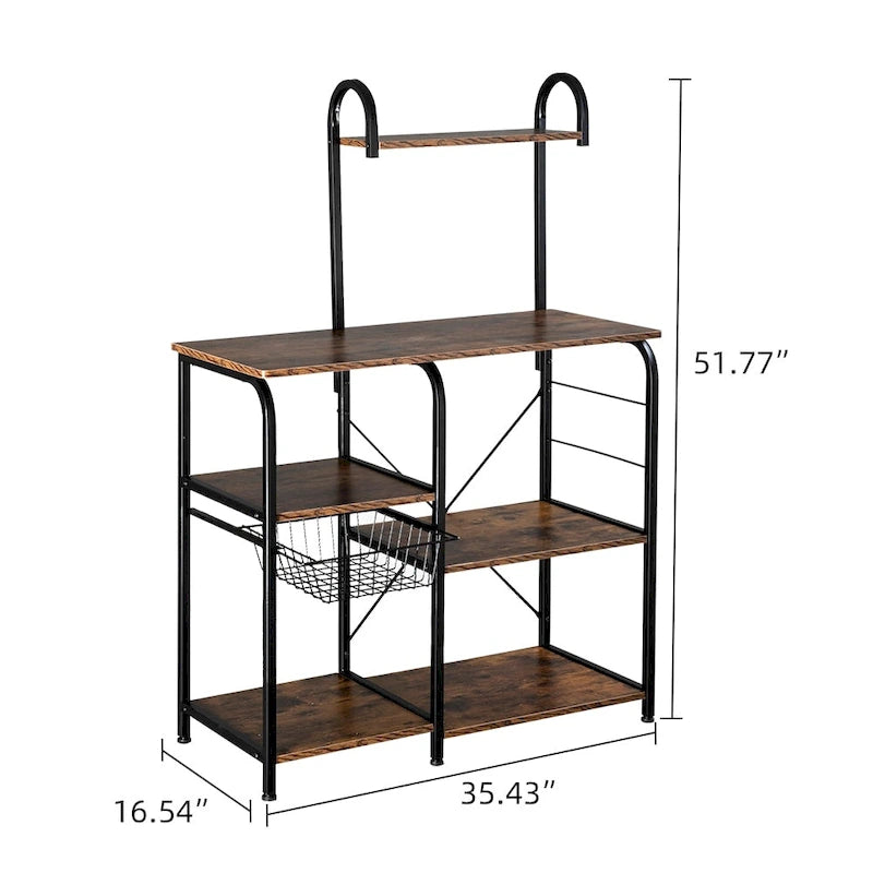 35.5 in. Kitchen Baker's Rack, 4-Tier Microwave Stand Spice Rack Organizer with 10 Hooks