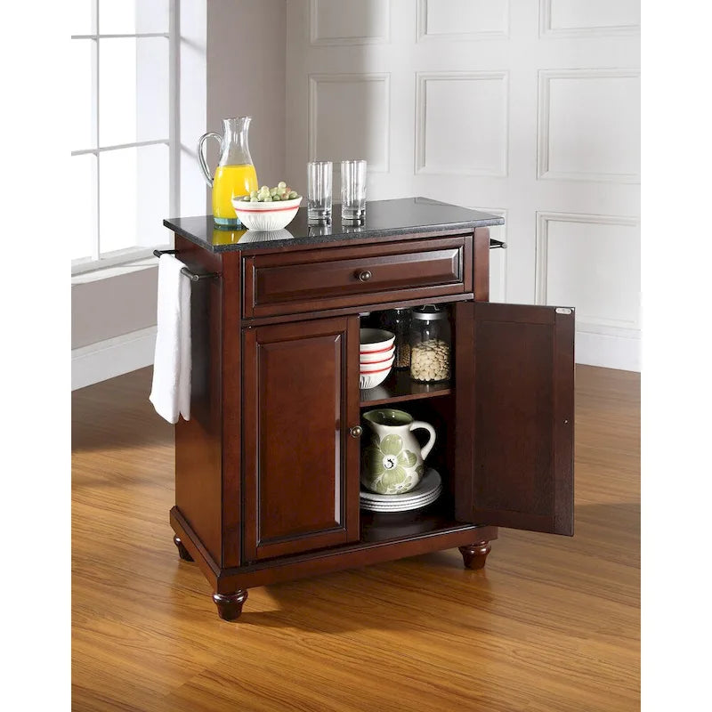 Solid Granite Top Portable Kitchen Island in Vintage Mahogany Finish - 31 in. W x 18 in. D x 35 in. H