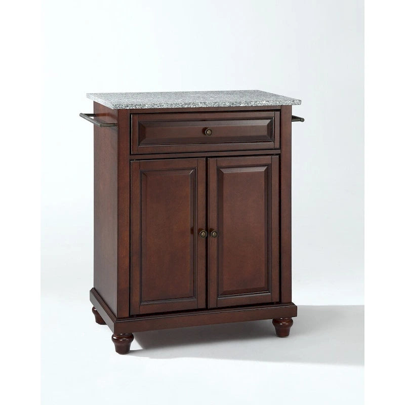 Solid Granite Top Portable Kitchen Island in Vintage Mahogany Finish - 31 in. W x 18 in. D x 35 in. H