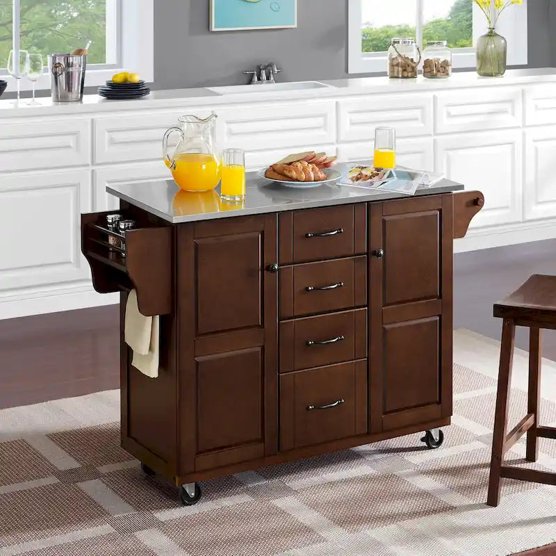 Stainless Steel Top Kitchen Cart - 18 in. D x 51.5 in. W x 35.25 in. H