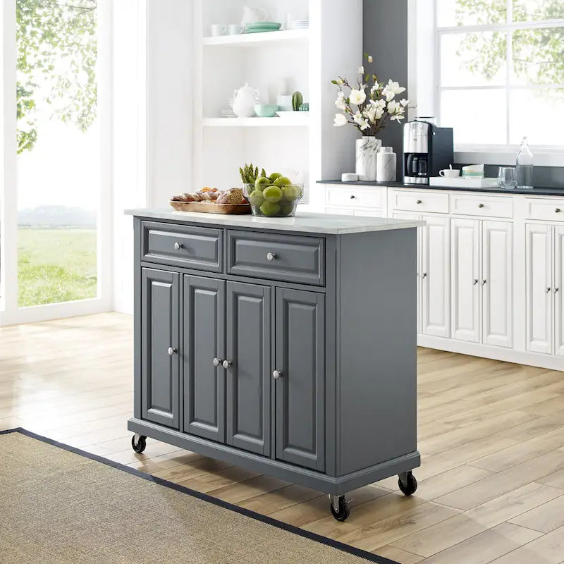 Kitchen Cart with Two Drawers and Three Cabinets - 42.13 in. W x 18 in. D x 36 in. H