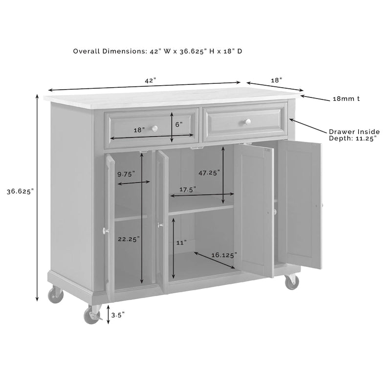 Kitchen Cart with Two Drawers and Three Cabinets - 42.13 in. W x 18 in. D x 36 in. H
