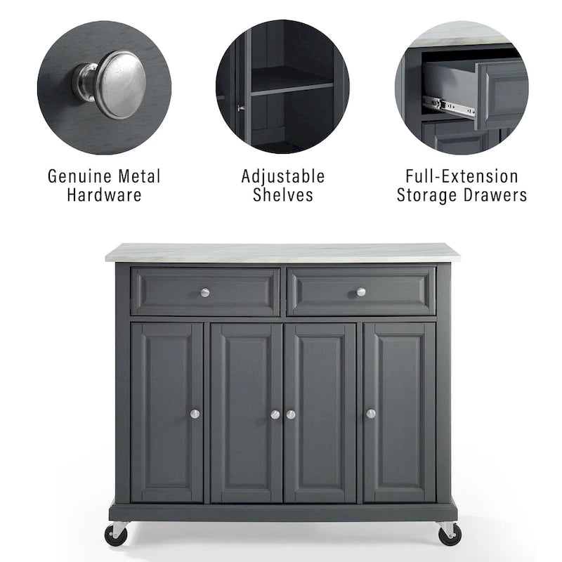 Kitchen Cart with Two Drawers and Three Cabinets - 42.13 in. W x 18 in. D x 36 in. H