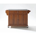 Full Size Granite Top Kitchen Cart in Cherry - 18 in. D x 51.5 in. W x 36 in. H