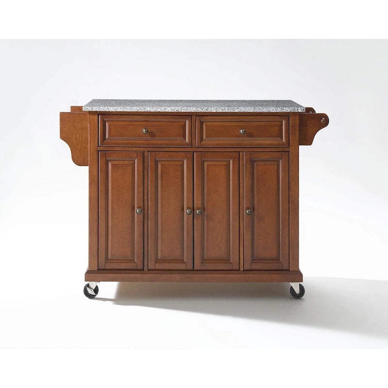 Full Size Granite Top Kitchen Cart in Cherry - 18 in. D x 51.5 in. W x 36 in. H