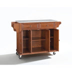 Full Size Granite Top Kitchen Cart in Cherry - 18 in. D x 51.5 in. W x 36 in. H