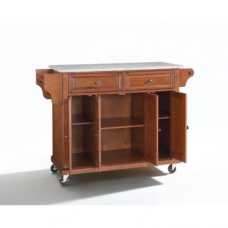 Full Size Granite Top Kitchen Cart in Cherry - 18 in. D x 51.5 in. W x 36 in. H