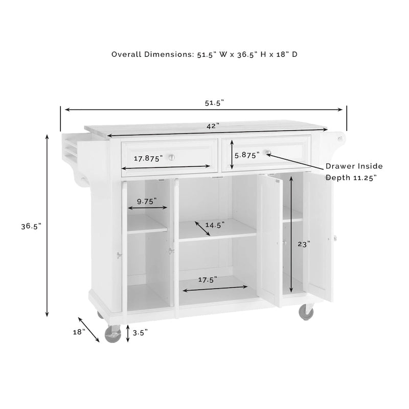 Full Size Granite Top Kitchen Cart in Cherry - 18 in. D x 51.5 in. W x 36 in. H