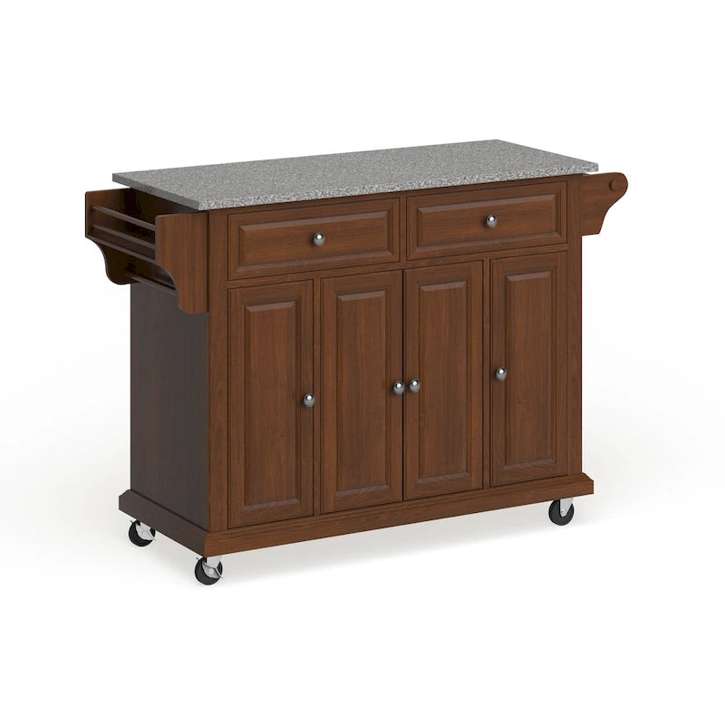 Full Size Granite Top Kitchen Cart in Cherry - 18 in. D x 51.5 in. W x 36 in. H
