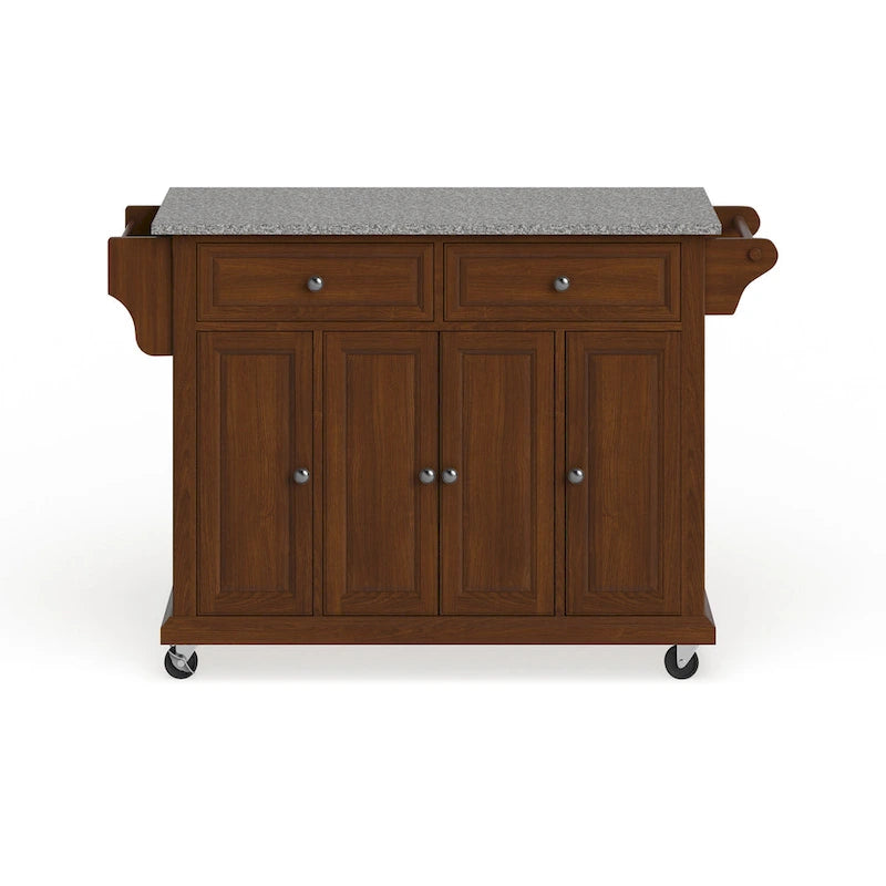 Full Size Granite Top Kitchen Cart in Cherry - 18 in. D x 51.5 in. W x 36 in. H