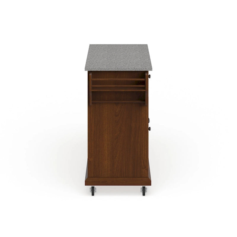 Full Size Granite Top Kitchen Cart in Cherry - 18 in. D x 51.5 in. W x 36 in. H