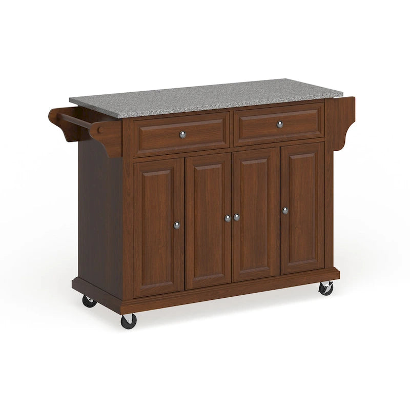 Full Size Granite Top Kitchen Cart in Cherry - 18 in. D x 51.5 in. W x 36 in. H
