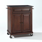 Dessus en granit noir massif Chariot de cuisine portable, finition acajou vintage - 45,7 cm P x 78,7 cm L x 90,2 cm H