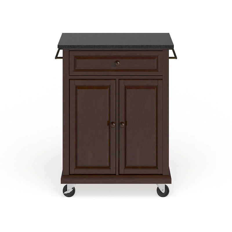 Dessus en granit noir massif Chariot de cuisine portable, finition acajou vintage - 45,7 cm P x 78,7 cm L x 90,2 cm H