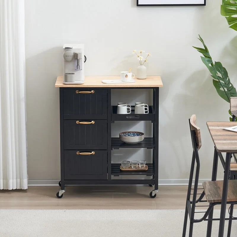 Dining Cart with Three Drawers and Three Storage Shelves