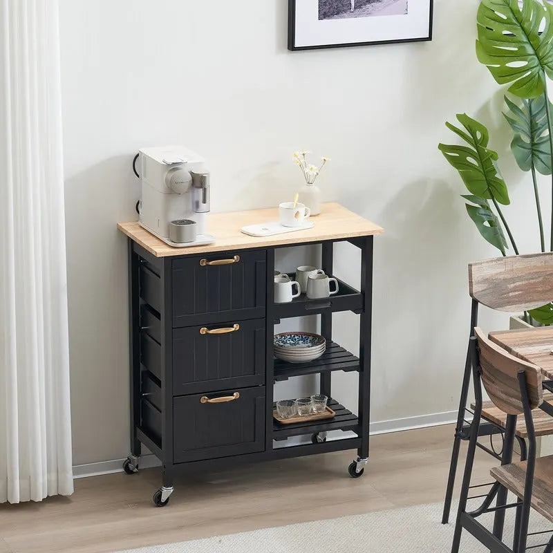 Dining Cart with Three Drawers and Three Storage Shelves