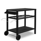 Outdoor Grill Cart Movable BBQ Trolley Food Prep Cart with Two Wheels and Hooks