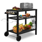 Outdoor Grill Cart Movable BBQ Trolley Food Prep Cart with Two Wheels and Hooks