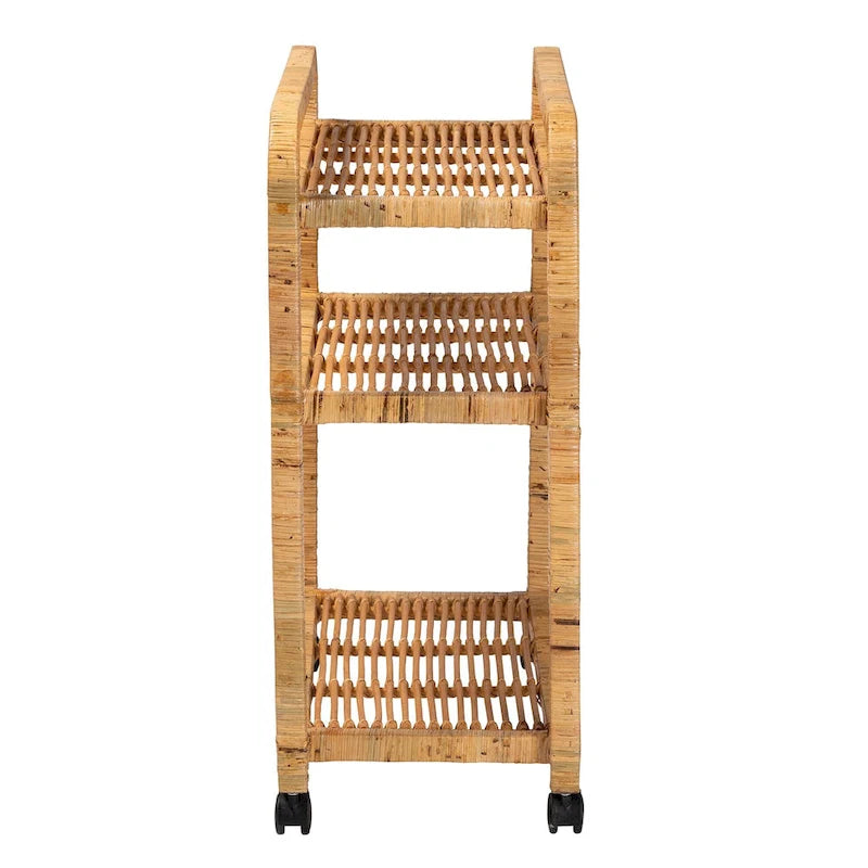Moderner Boho-Küchenwagen aus natürlichem Rattan