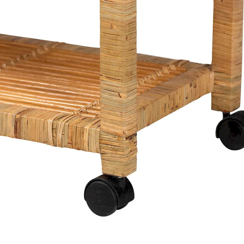 Moderner Boho-Küchenwagen aus natürlichem Rattan